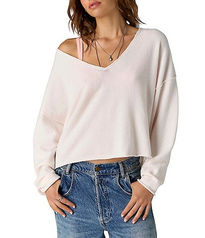 Free People See Me V-Neck Long Sleeve Knit Pullover Sweater