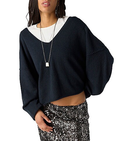 Free People See Me V-Neck Long Sleeve Knit Pullover Sweater