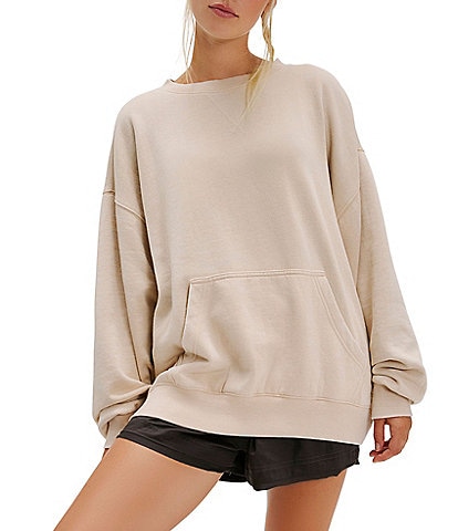 Free People Slow it Down Plush Cotton Blend Long Sleeve Crew Neck Oversized Coordinating Lounge Pullover