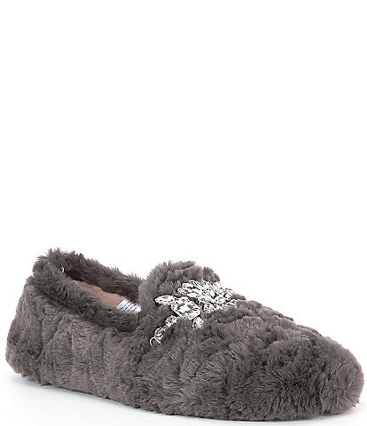 Free People Slumber Party Rhinestone Fux Fur Slippers