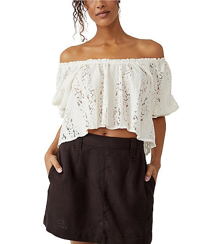 Free People Stacey Lace Square Neck Short Sleeve Top