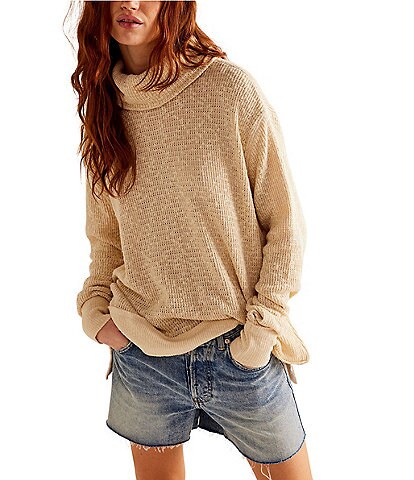 Free People Tommy Turtleneck Textured Knit Long Sleeve Top