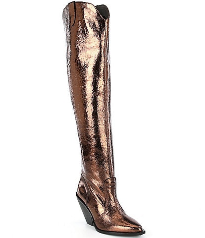 Free People Triple Crown Metallic Leather Over The Knee Boots