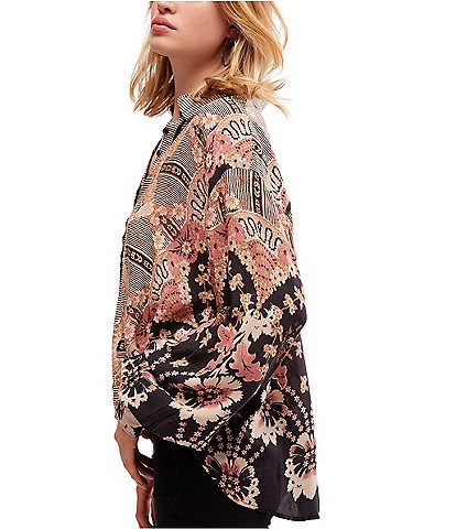Free People Virgo Baby Printed Button Front Long Sleeves