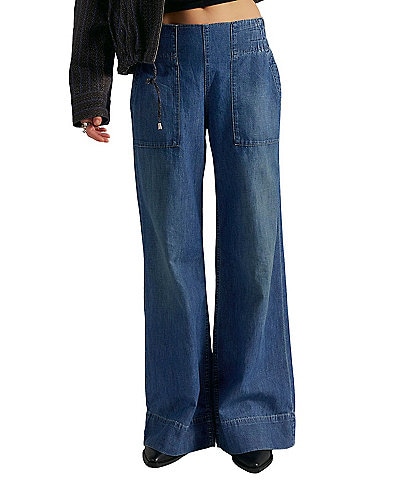 Free People We The Free Breezy Wide Leg Pull-On Denim Jeans