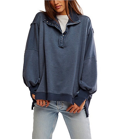 Free People We The Free Camden Henley Collar Neck Long Sleeve Sweatshirt