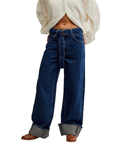 Free People We The Free East Bay Belted High Rise Cuffed Hem Jeans