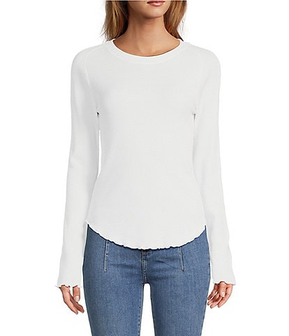 Free People We The Free Easy Does It Waffle Knit Crew Neck Long Sleeve Tee Shirt