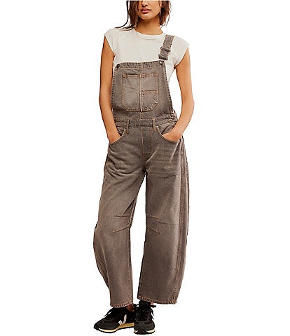 Free People We The Free Good Luck Denim Square Neck Sleeveless Barrell Overalls