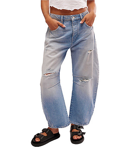 Free People We The Free Good Luck Mid Rise Destruction Wide Leg Barrel Jean