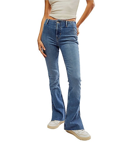 Free People We The Free Level Up Slit Mid Rise Slim Flare Jeans