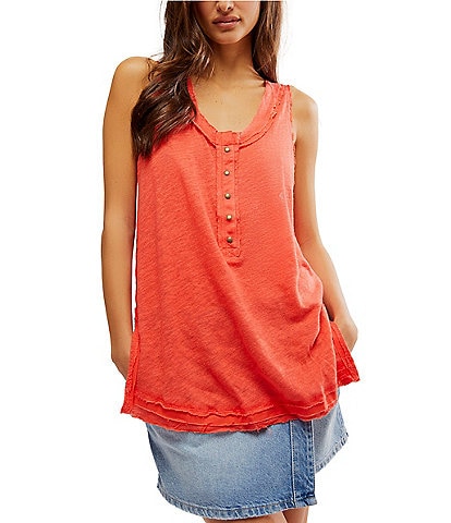 Free People We The Free Love Language Solid Henley Neck Sleeveless Tank Top