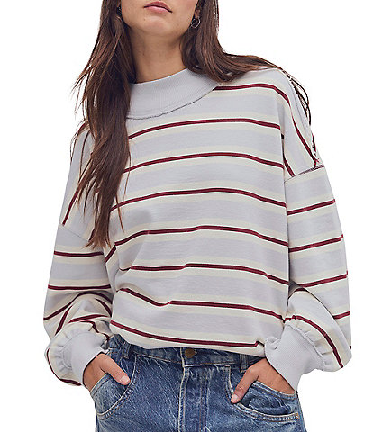 Free People We The Free Palm Spring Striped Mock Neck Long Sleeve Knit Pullover