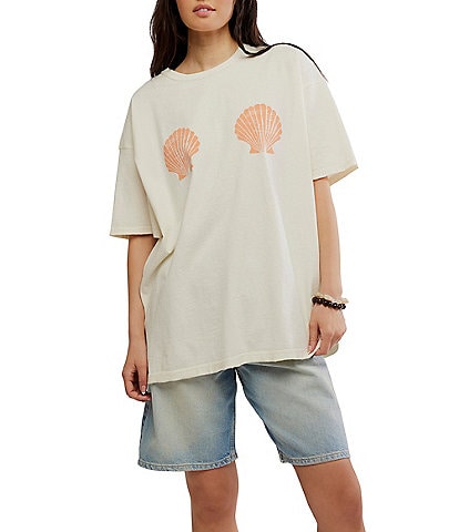 Free People We The Free Shell Graphic Print Crew Neck Short Sleeve Oversize Boxy Tee