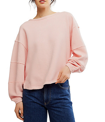 Free People We The Free Total Eclipse Rib Knit Crew Neck Long Sleeve Top