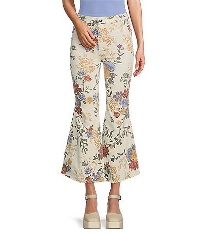 Free People Youthquake Floral Print High Rise Cropped Flare Denim Jeans