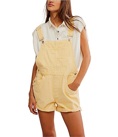 Free People Ziggy Square Neck Sleeveless Frayed Cuffed Hem Shortall Overalls