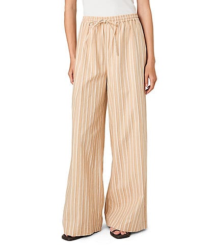 French Connection Aspen Linen Striped Drawstring Waist Wide Leg Pants