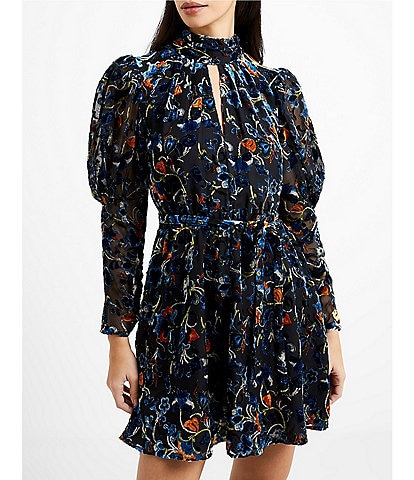 French Connection Avery Burnout Mock Neck Long Sleeve Mini Dress
