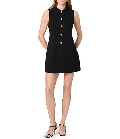 French Connection Azra Twill Collared Neck Sleeveless Structured Shift Mini Dress