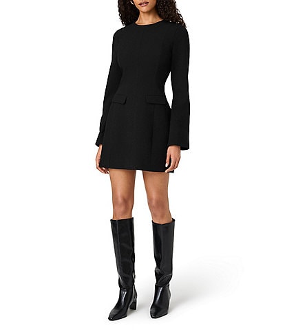French Connection Azra Twill Crew Neck Long Sleeves A-Line Mini Dress