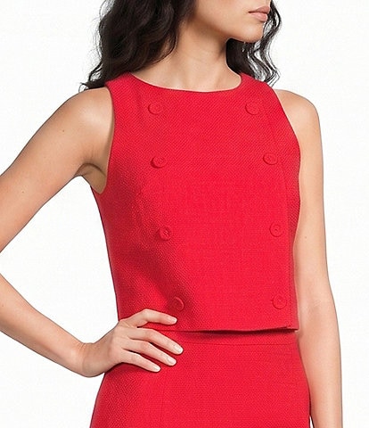 French Connection Azra Twill Double Breasted High Neck Sleeveless Coordinating Top