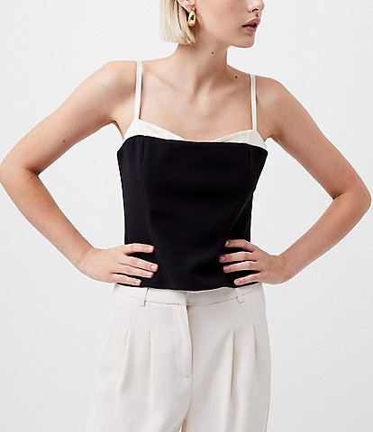 French Connection Azra Twill Two Tone Sweetheart Neck Sleeveless Corset Top