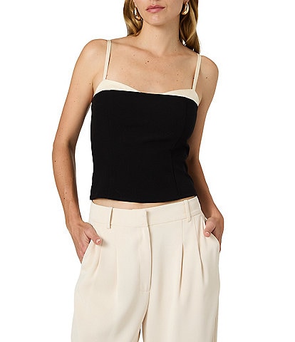 French Connection Azra Twill Two Tone Sweetheart Neck Sleeveless Corset Top