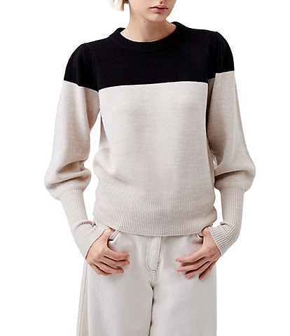 French Connection Babysoft Knit Color Block Crew Neck Long Sleeve Sweater