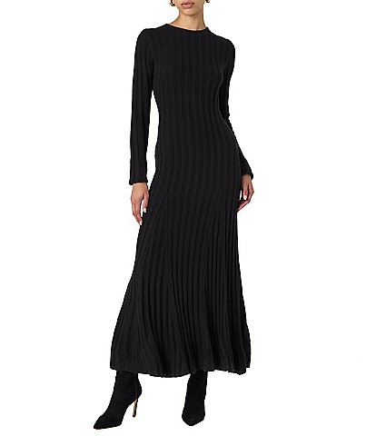 French Connection Babysoft Rib Knit Crew Neck Long Sleeve Fit and Flare Maxi Dress