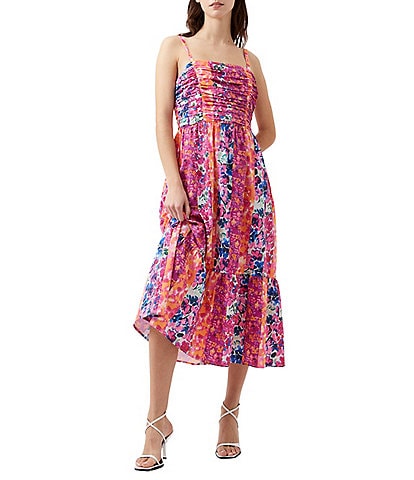 French Connection Carrie Era Floral Square Neck Sleeveless Midi Dress