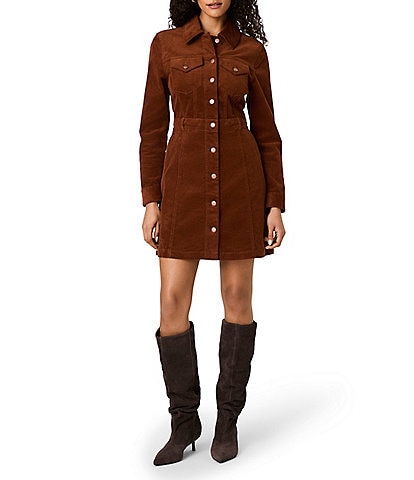 French Connection Casey Corduroy Collared Long Sleeve Button-Front Mini Dress