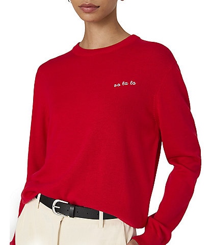 French Connection Cashmere Blend #double;Oo La La#double; Embroidered Crew Neck Long Sleeve Sweater