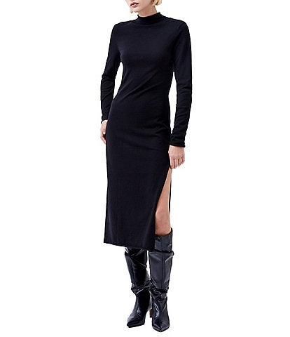 French Connection Cosysoft Knit Mock Neck Long Sleeve Side Slit Midi Dress