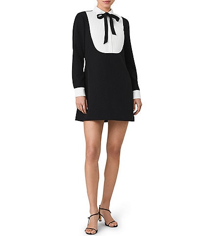 French Connection Crepe Collared Neck Bow Detail Shift Mini Dress