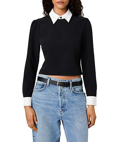 French Connection Echo Crepe Peter Pan Collared Long Puff Sleeve Top