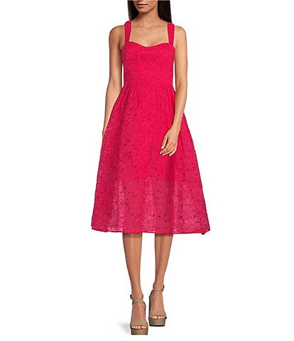 French Connection Embroidered Lace Sweetheart Neck Sleeveless Midi Dress