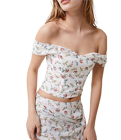 French Connection Floriana Hallie Crinkle Sweetheart Neck Off The Shoulder Top