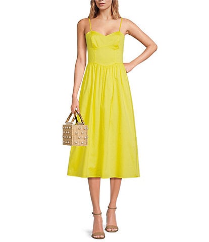 French Connection Florida Strappy Sweetheart Neck Sleeveless Side Pocket A-Line Midi Dress