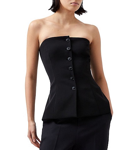French Connection Harrie Suiting Strapless Neck Sleeveless Button Front Top