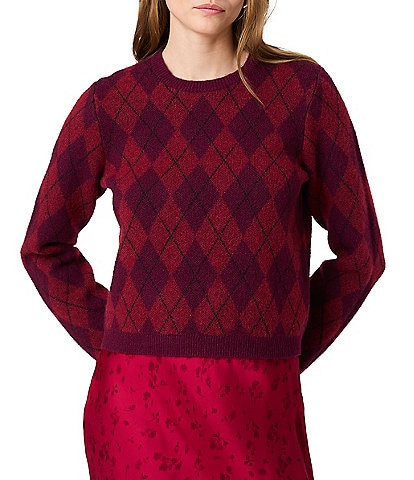 French Connection Koda Knit Argyle Jacquard Crew Neck Pullover Sweater