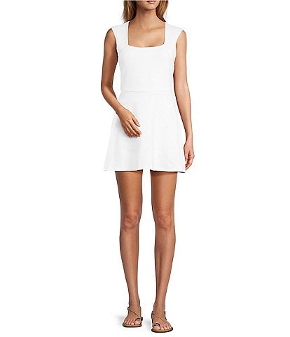 French Connection Lula Ponte Knit Square Neck Sleeveless Skater Mini Dress