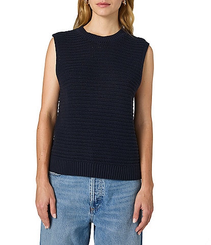 French Connection Manda Open Knit Crew Neck Sleeveless Vest Sweater