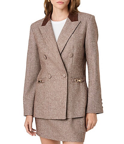 French Connection Naya Herringbone Contrast Notch Lapel Double Breasted Coordinating Blazer