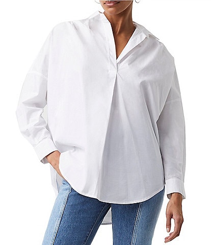 French Connection Rhodes Textured Long Sleeve Collared Popover Top