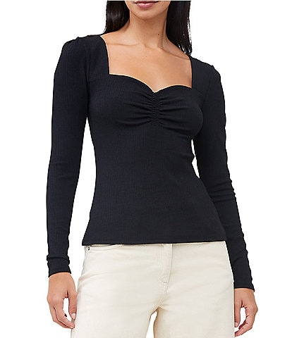 French Connection Sonya Ribbed Sweetheart Neck Long Sleeve Top