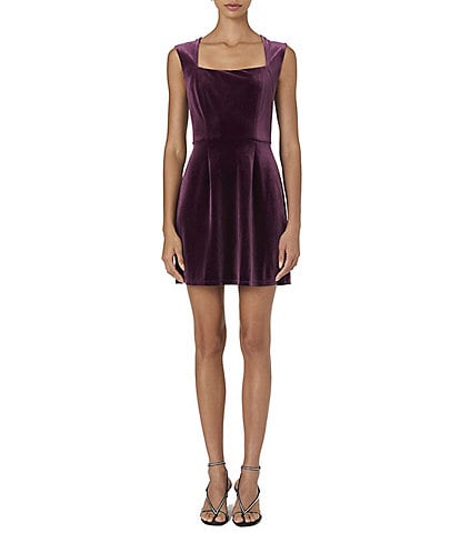 French Connection Stretch Velvet Square Neck Sleeveless Mini Dress