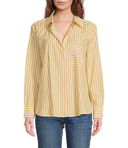 French Connection Striped Poplin Button Front Long Sleeve Shirt