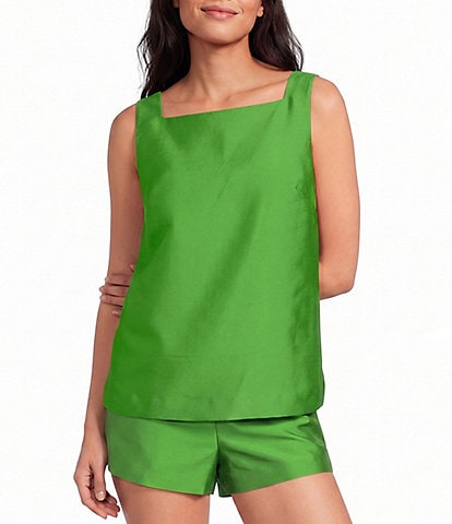 French Connection Structured Taffeta High Square Neck Sleeveless Coordinating A-Line Top
