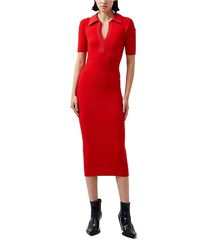 French Connection V Neck Short Sleeve Midi Dress